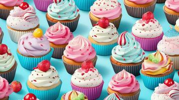 ai generiert Bäckerei Farbe Cupcake Essen foto