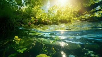 ai generiert Natur Sonnenlicht Öko Hintergrund foto