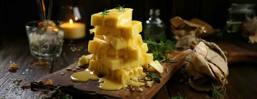 ai generiert Käse mischen auf hölzern Teller Stillleben. ai generativ. foto