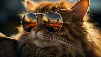 ai generiert cool Reich erfolgreich Katze mit Sonnenbrille foto