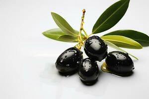 ai generiert frisch schwarz Oliven Obst auf isoliert Hintergrund foto
