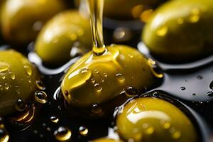 ai generiert Grün Oliven Obst mit gesund Öl foto
