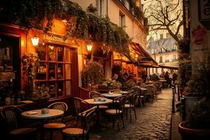 ai generiert Pariser Straße Cafe im Paris, Frankreich, ai generiert foto