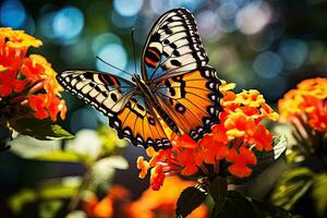 ai generiert Schmetterling auf ein Blume. Schmetterling auf ein Blume. Schmetterling auf ein Blume, ai generiert foto