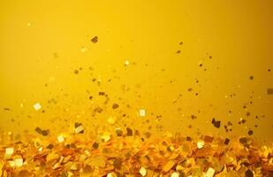 ai generiert Gelb golden Party Konfetti mit Gold Konfetti auf Es, foto