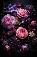 ai generiert ein Nahansicht von etwas lila Blumen foto