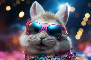 ai generiert Hase Hase im Sonnenbrille gekleidet im bling, animiert gifs foto