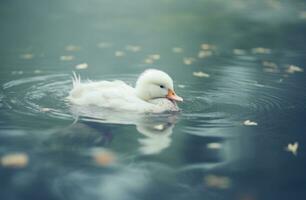 ai generiert ein Weiß Ente schwebend auf das Wasser foto