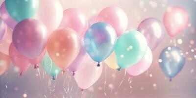 ai generiert ein Bild von Geburtstag Luftballons mit ein Geschenk foto