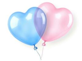 ai generiert Blau und Rosa Herz Luftballons isoliert auf Weiß Hintergrund foto
