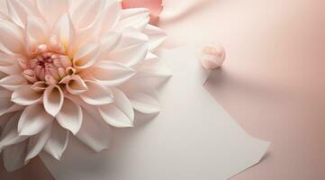 ai generiert Valentinsgrüße Tag von Rosa Blütenblätter und ein leeren Papier foto