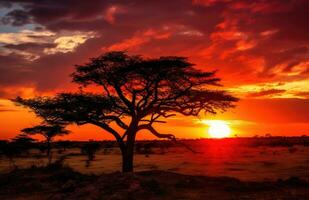 ai generiert das Sonnenaufgang, Sonnenuntergang im Kenia foto