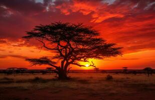 ai generiert das Sonnenaufgang, Sonnenuntergang im Kenia foto