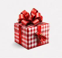 ai generiert rot Geschenk Box mit rot Band auf ein Weiß transparent Hintergrund foto
