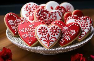ai generiert Valentinstag Herz Zucker Kekse foto