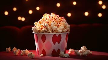 ai generiert ein Tasse von Popcorn Sitzung auf oben von Beleuchtung und Beleuchtung foto