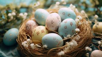 ai generiert ein Ostern Ei Nest mit bunt Ostern Eier foto