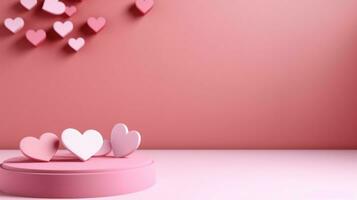 ai generiert Rosa Pastell- Valentinsgrüße Tag Hintergrund mit Kopieren Raum und Hochzeit golden Ringe foto