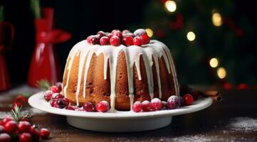 ai generiert Weihnachten Bundt und Cranberry Kuchen foto