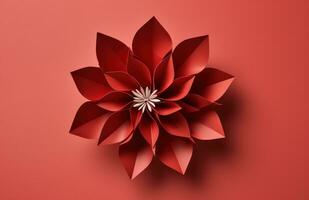 ai generiert Origami Blume auf ein rot Hintergrund foto