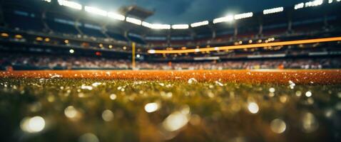 ai generiert ein Baseball Feld ist zündete oben mit Beleuchtung foto