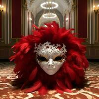 ai generiert Karneval gras voll Gesicht Masken mit Gefieder im traditionell, festlich Karneval gras Farben foto