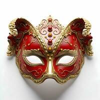 ai generiert ein festlich, Karneval gras oder Karneval bunt Maske . venezianisch Maske isoliert Weiß Hintergrund foto