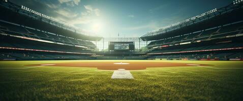 ai generiert das Tonhöhe beim ein Baseball Stadion foto