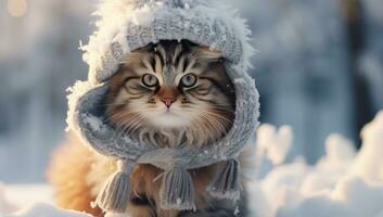 ai generiert ein bezaubernd Tabby Katze ist tragen ein Santa Hut, foto