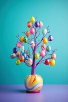 ai generiert ein beschwingt Bild von ein dekoriert Ostern Ei Baum foto