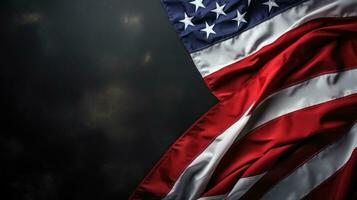 ai generiert USA Flagge gegen schwarz Hintergrund mit Kopieren Raum foto