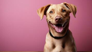 ai generiert ein glücklich Hund auf ein Farbe Hintergrund foto