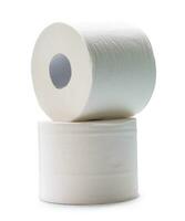 zwei Rollen von Weiß Gewebe Papier oder Serviette im Stapel bereit zum verwenden im Toilette oder Toilette isoliert auf Weiß Hintergrund mit Ausschnitt Pfad foto