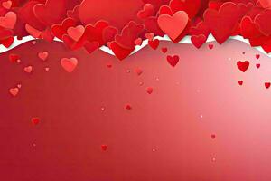 ai generiert Valentinstag rot Banner Hintergrund mit Herzen zum Valentinstag Tag foto
