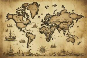 ai generiert großartig detailliert Illustration von das Welt Karte im Jahrgang Stil. ai generiert foto