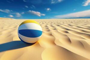 ai generiert ein Volleyball Ball legen beim das Base von Sand auf ein Strand foto