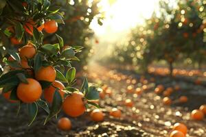 ai generiert Orange Bauernhof im Kalifornien foto
