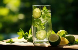 ai generiert Gurke Wasser mit Eis und Minze foto