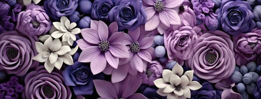 ai generiert verschiedene lila, schwarz und Weiß Blumen foto