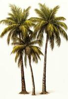 ai generiert drei einsam Palme Bäume sind platziert zusammen, mit linterna und Weiß Hintergrund foto