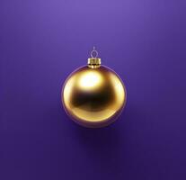 ai generiert ein golden Weihnachten Ornament auf lila Hintergrund, foto