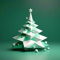 ai generiert ein abstrakt Weihnachten Baum im Grün, Weiß und Sterne, im das Stil von minimalistisch Bühne Designs foto