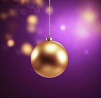 ai generiert ein golden Weihnachten Ornament auf lila Hintergrund, foto