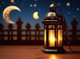 ai generiert Ramadan Laterne Hintergrund mit Mond ein Laterne und Halbmond Mond foto