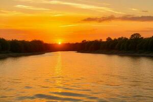 ai generiert golden Stunde Sonnenuntergang auf das See. Profi Foto