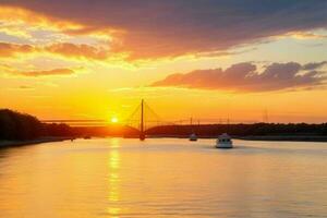 ai generiert golden Stunde Sonnenuntergang auf das See. Profi Foto