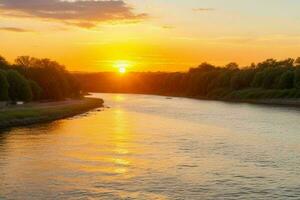 ai generiert golden Stunde Sonnenuntergang auf das See. Profi Foto