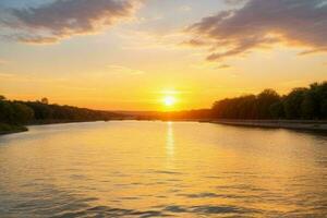 ai generiert golden Stunde Sonnenuntergang auf das See. Profi Foto