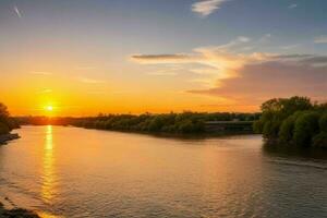 ai generiert golden Stunde Sonnenuntergang auf das Fluss. Profi Foto
