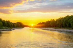 ai generiert golden Stunde Sonnenuntergang auf das See. Profi Foto